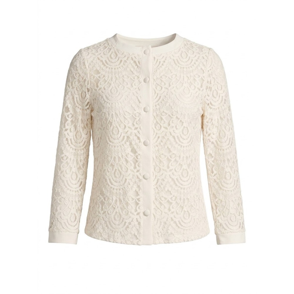 Banana Republic Lace Top Women XS Ivory Button Back Long Sleeve Floral Blouse